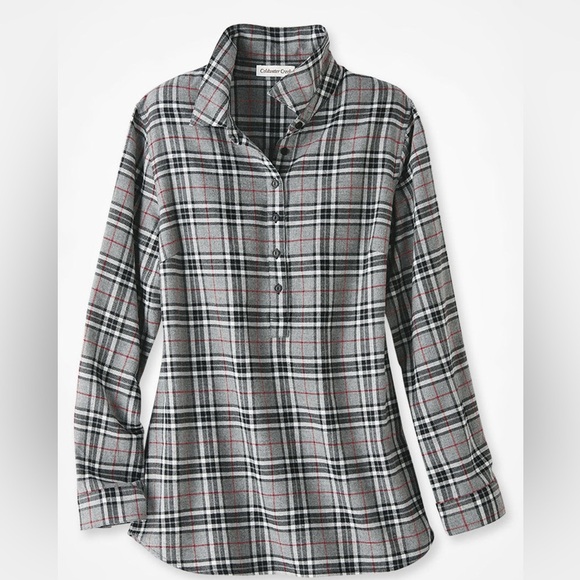 NWOT Coldwater Creek Alpine Celebration Plaid Flannel Gray Tunic Top Size PXL - Picture 1 of 11